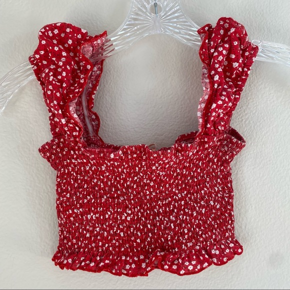 Red and White Floral Crop Top - Picture 1 of 3